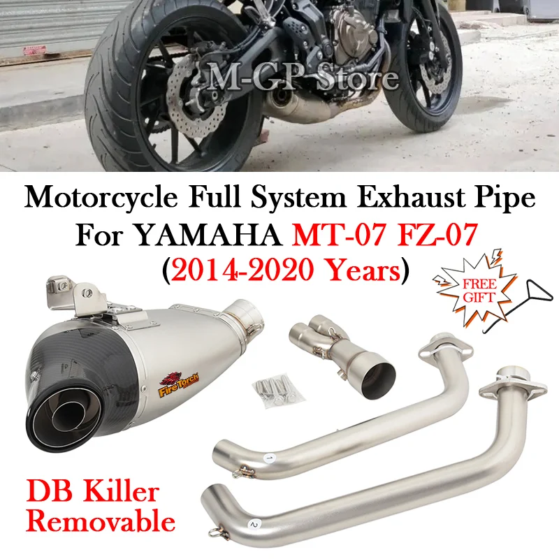 Full System For YAMAHA MT-07 FZ-07 MT07 FZ07 2014 &ndash; 2020 Motorcycle Exhaust Modfy DB Killer Escape Moto Muffler Front Link Pipe